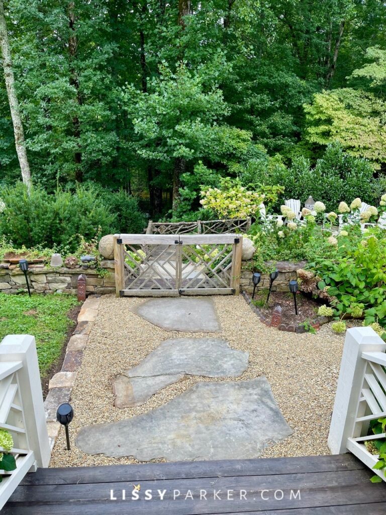 Greenhouse and gravel patio