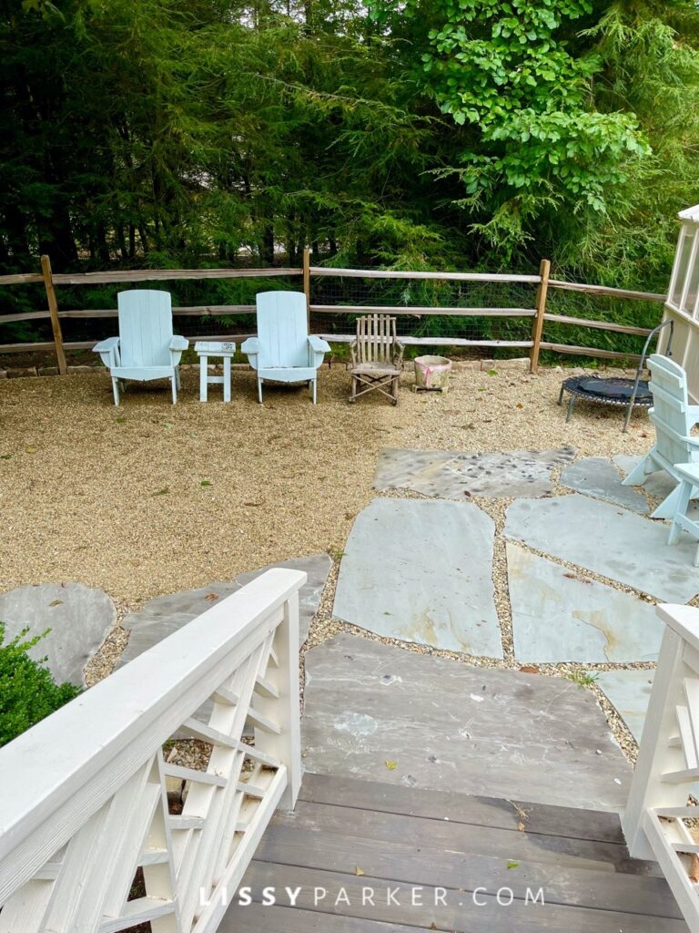 Greenhouse and gravel patio