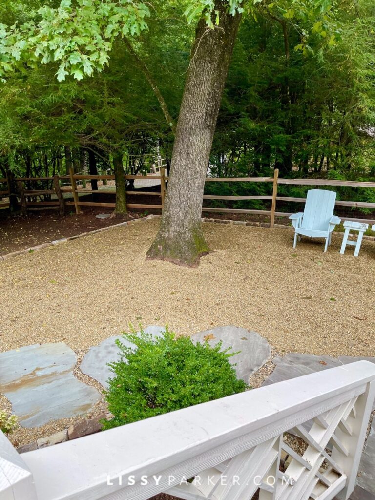 Greenhouse and gravel patio